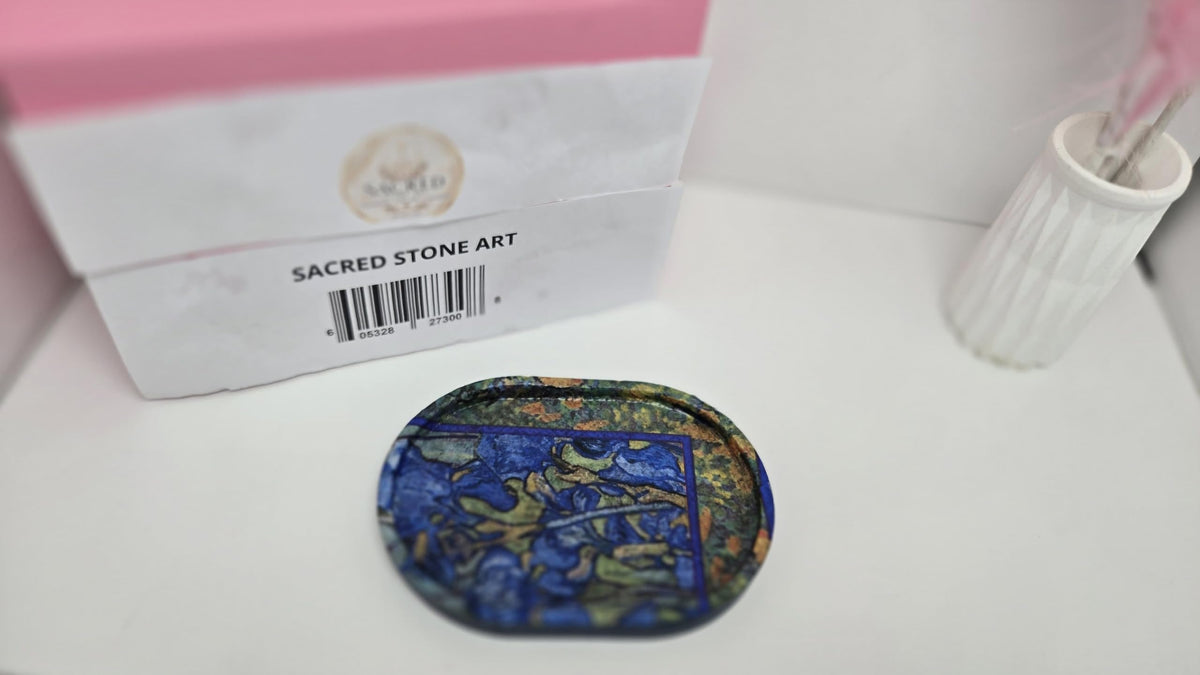 Sacred Stone Art Handmade Concrete Trinket Tray Van Gogh Blue