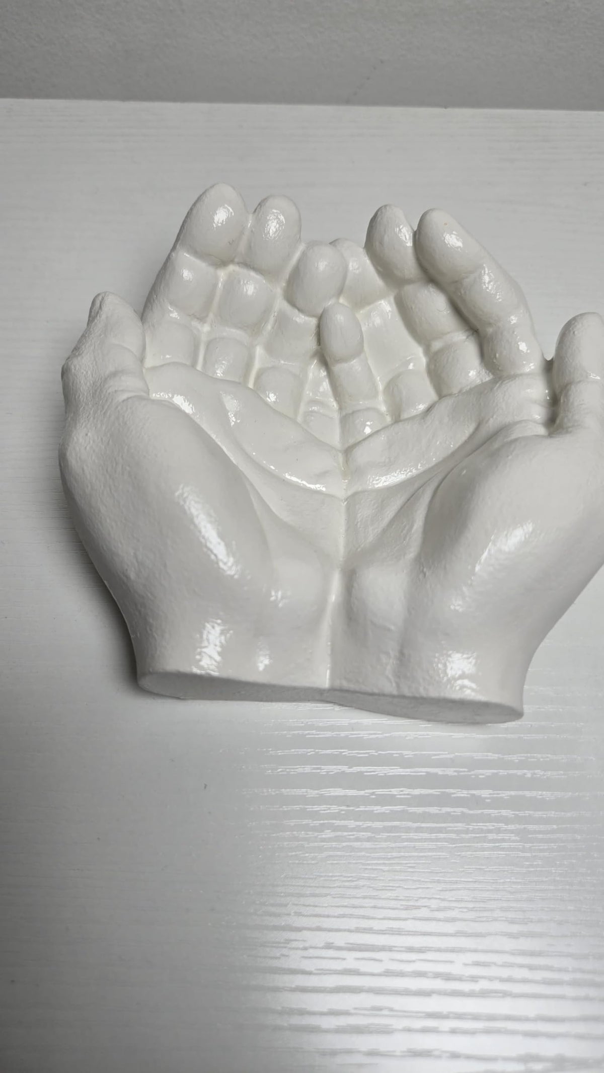 SACRED STONE ART Cupped Praying Hands Sculpture White Cement