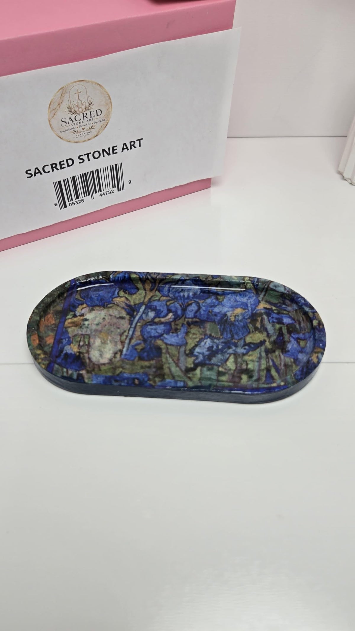 Sacred Stone Art Van Gogh Irises Oval Cement Trinket Tray MEDIUM