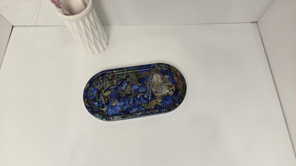 Sacred Stone Art Van Gogh Irises Oval Cement Trinket Tray MEDIUM