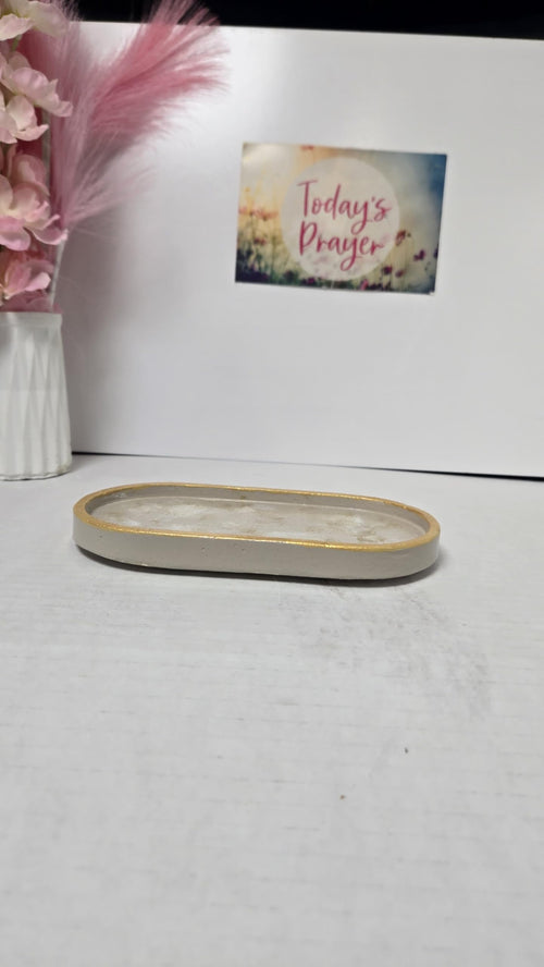 Handmade Concrete Jewelry Tray with Gold Leaf | Gift-Ready