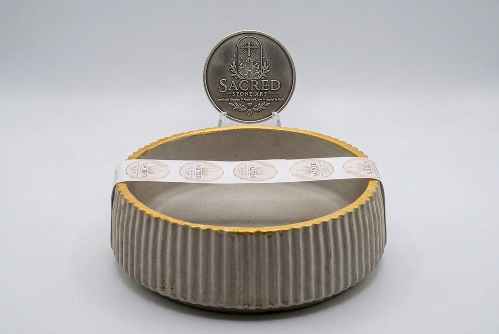 Sacred Stone Art Handmade Concrete large Bowl with Gold Foil Accents