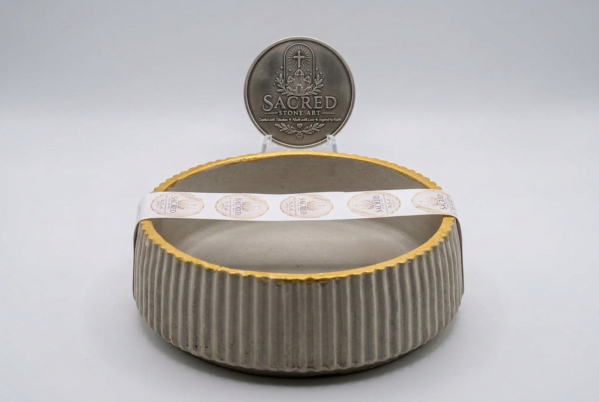 Sacred Stone Art Handmade Concrete large Bowl with Gold Foil Accents
