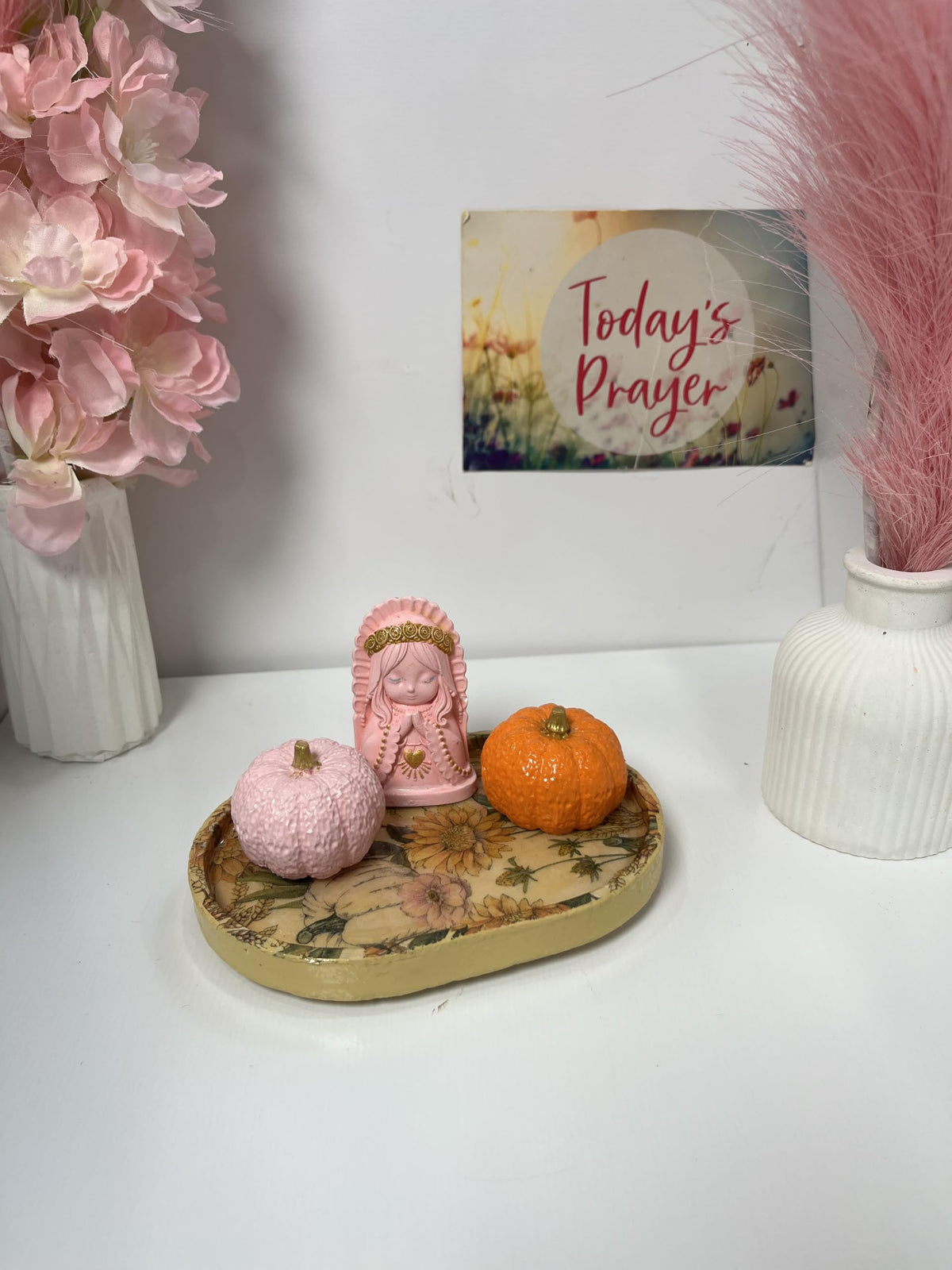 Sacred Stone Art Handmade Concrete Small Trinket Tray Floral Yellow