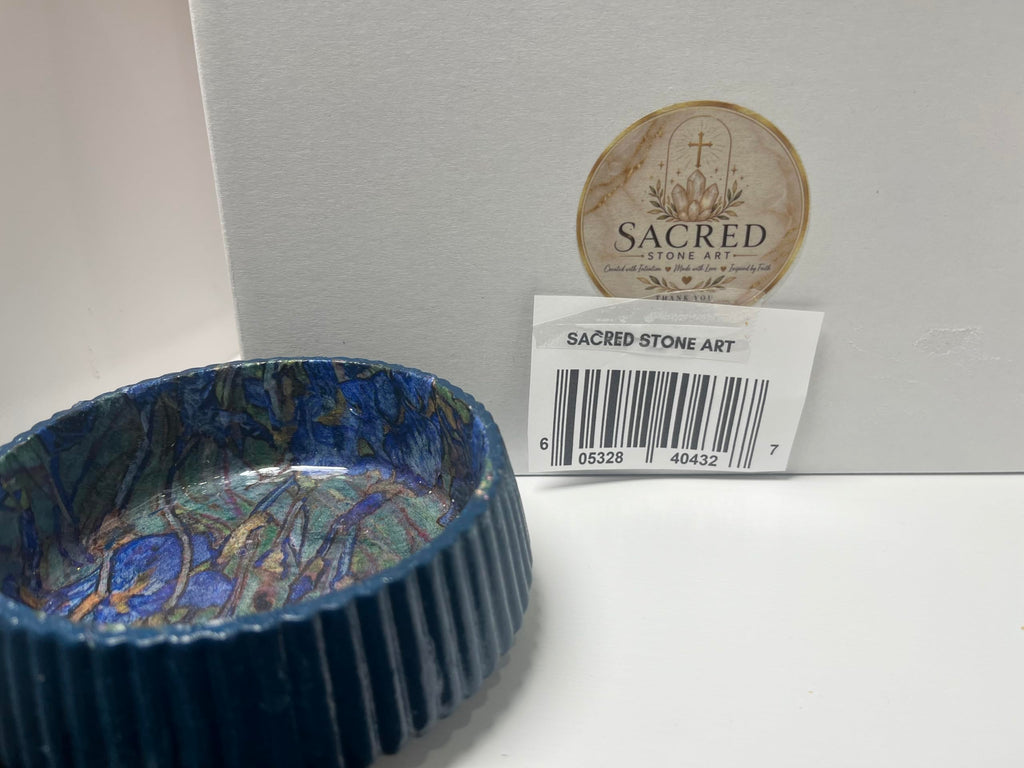Sacred Stone Art Handmade Concrete small Bowl Blue Van Gogh Design