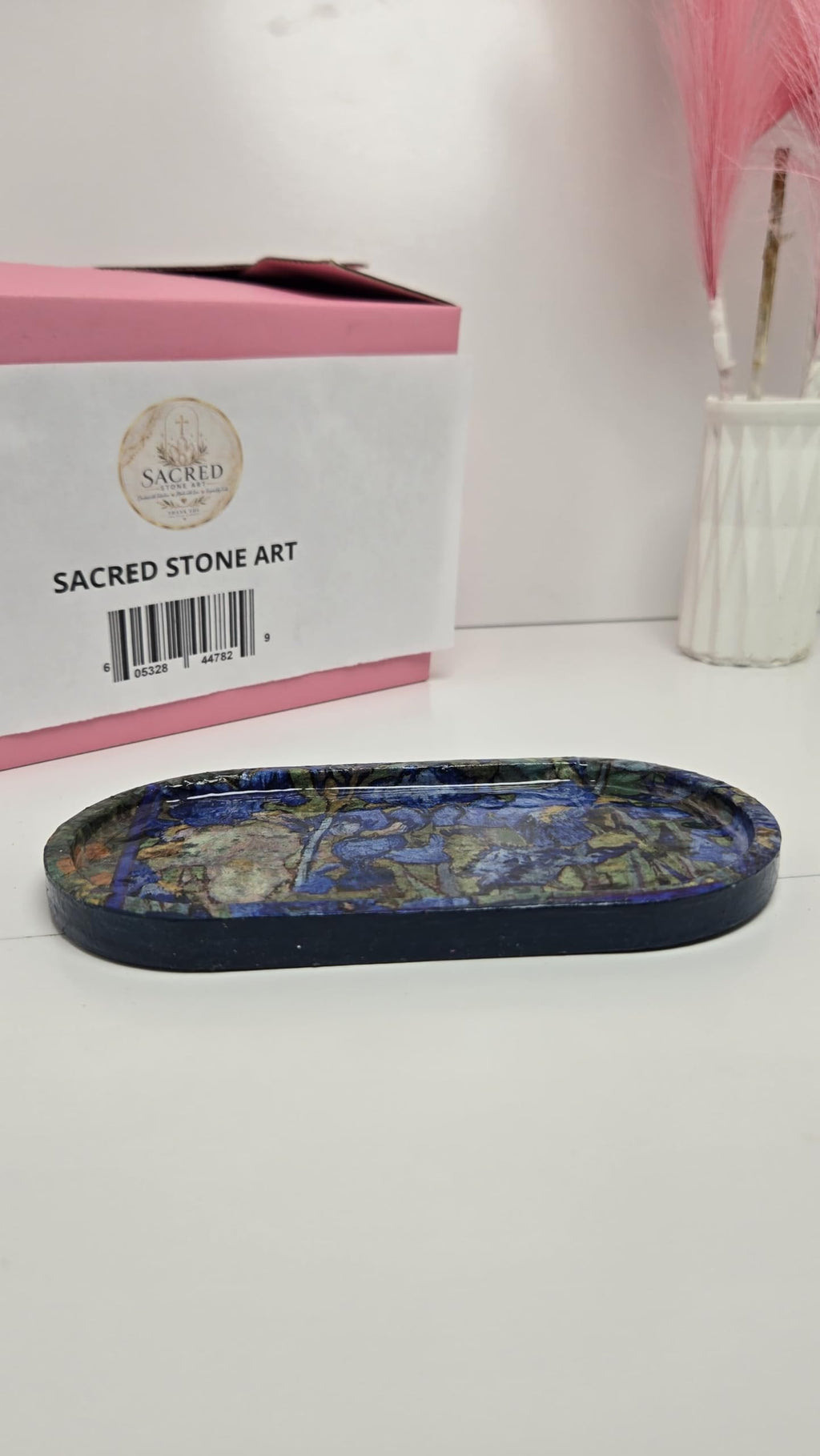 Sacred Stone Art Van Gogh Irises Oval Cement Trinket Tray MEDIUM