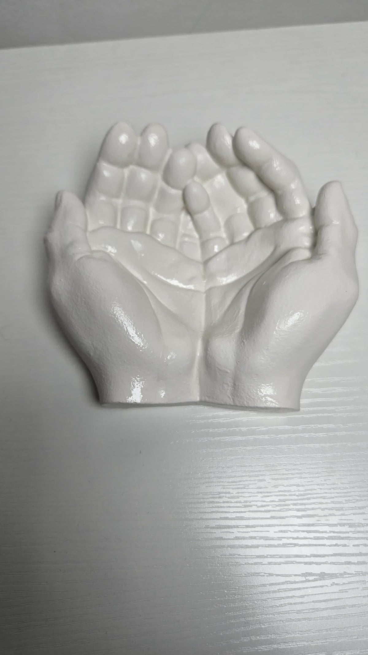 SACRED STONE ART Cupped Praying Hands Sculpture White Cement