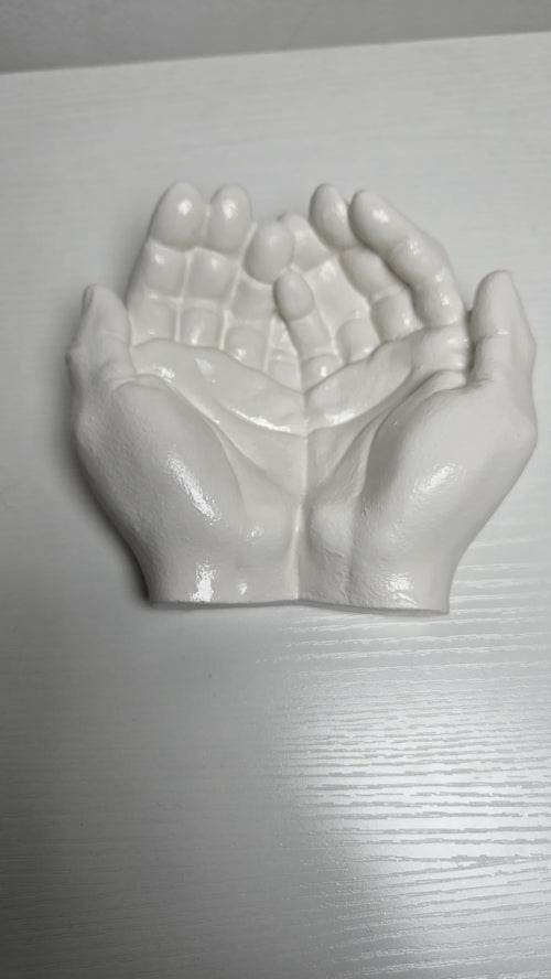 SACRED STONE ART Cupped Praying Hands Sculpture White Cement
