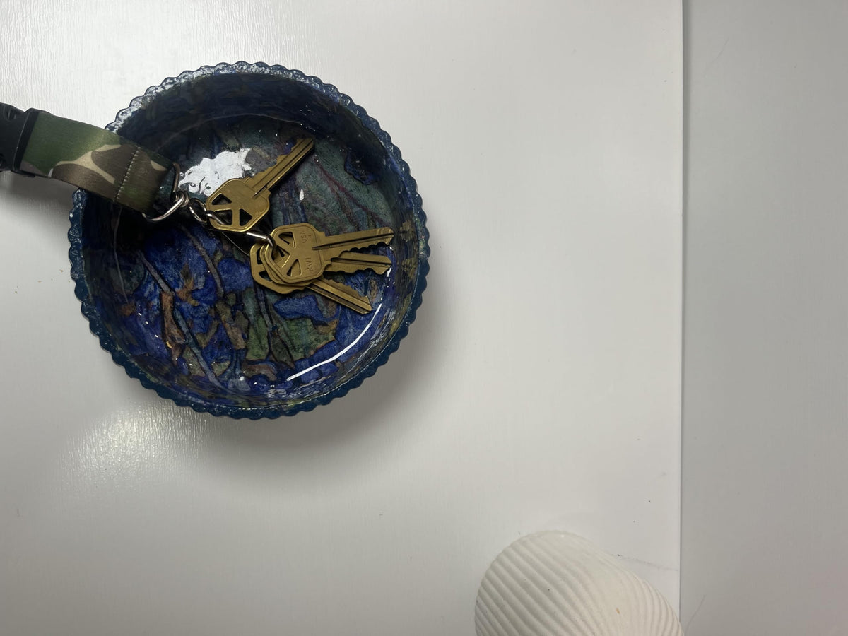 Sacred Stone Art Handmade Concrete small Bowl Blue Van Gogh Design