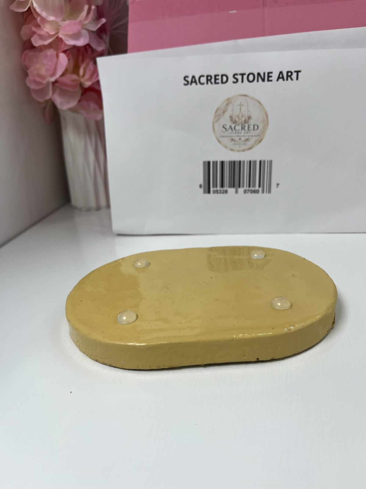 Sacred Stone Art Handmade Concrete Small Trinket Tray Floral Yellow