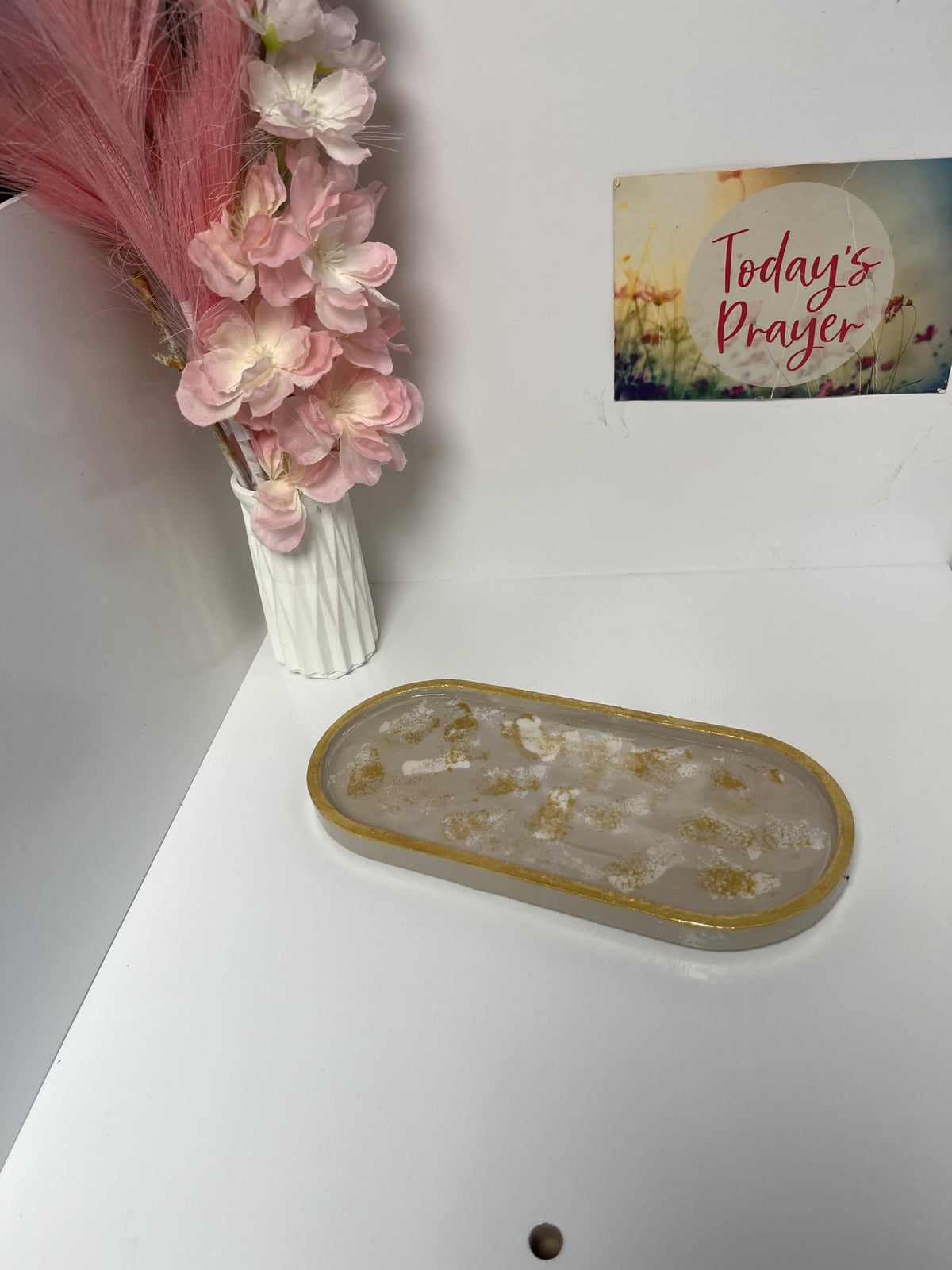 Sacred Stone Art Handmade Concrete Oval Trinket Tray Old Soul Gold