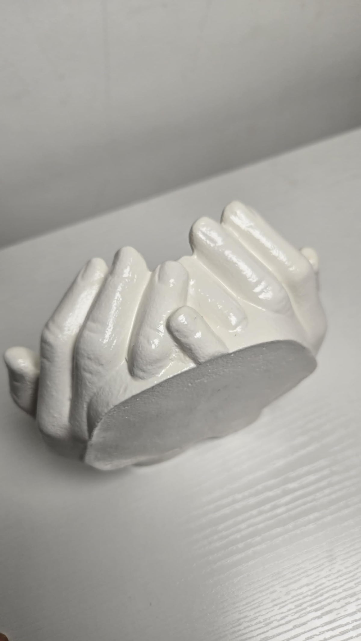 SACRED STONE ART Cupped Praying Hands Sculpture White Cement