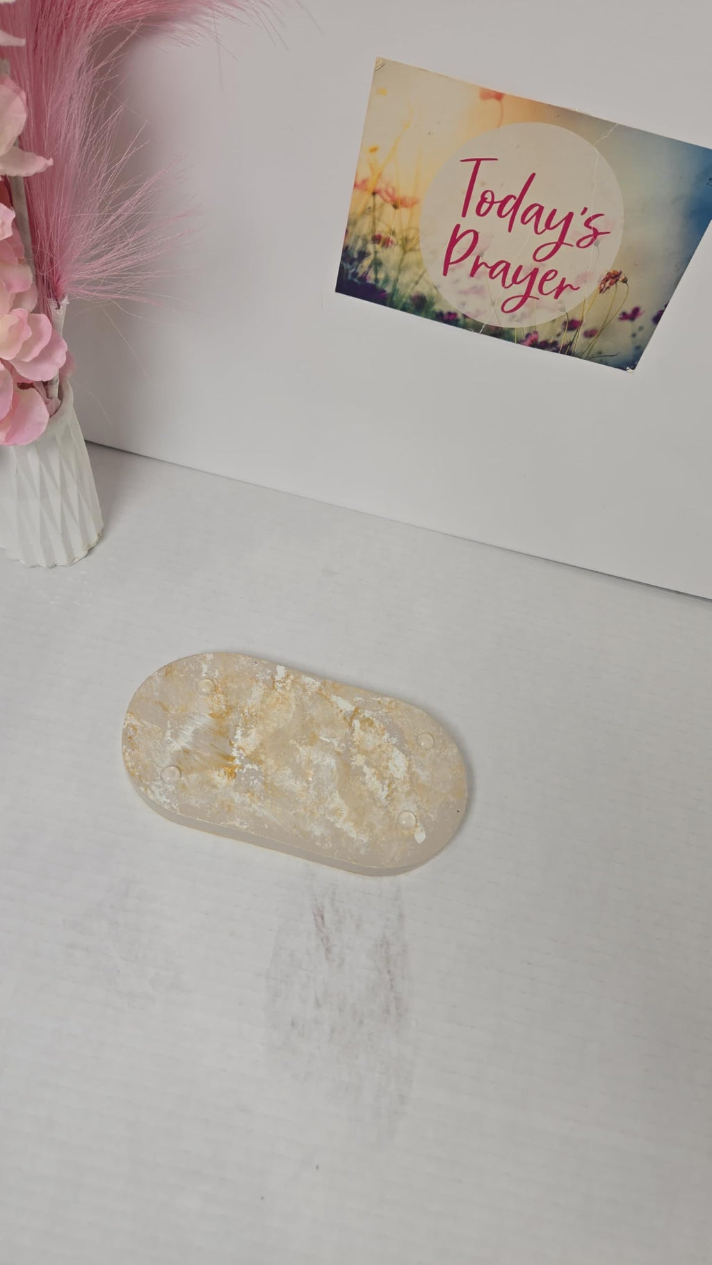 Sacred Stone Art Handmade Concrete Oval Tray with Gold Leaf