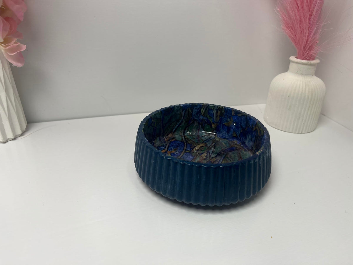 Sacred Stone Art Handmade Concrete small Bowl Blue Van Gogh Design