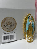 Sacred Stone Art Our Lady of Guadalupe Figurine Gold Blue 5in
